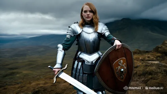 Emma Stone Transforms into a Gorilla Knight in Surreal Landscape – AI Generated Video | Hailuo AI