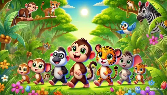 Joyful Jungle Animals Dance in Colorful Forest – AI Generated Video | Hailuo AI