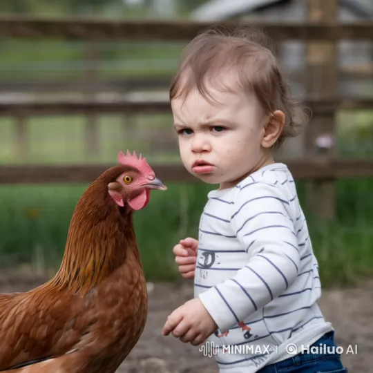 Boy vs. Chicken: Animated Fight in Rustic Setting – AI Generated Video | Hailuo AI