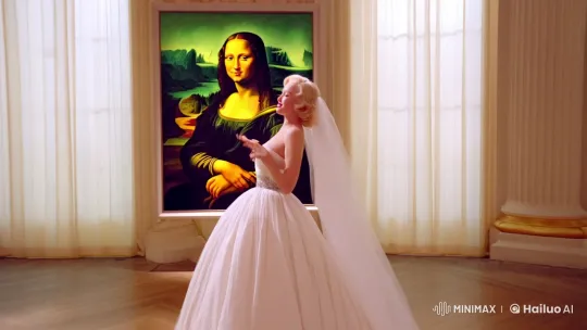 Marilyn Monroe Meets Mona Lisa in Surreal Gallery Scene – AI Generated Video | Hailuo AI