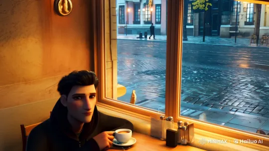 Cozy Café Interior Meets Rainy Evening Atmosphere – AI Generated Video | Hailuo AI