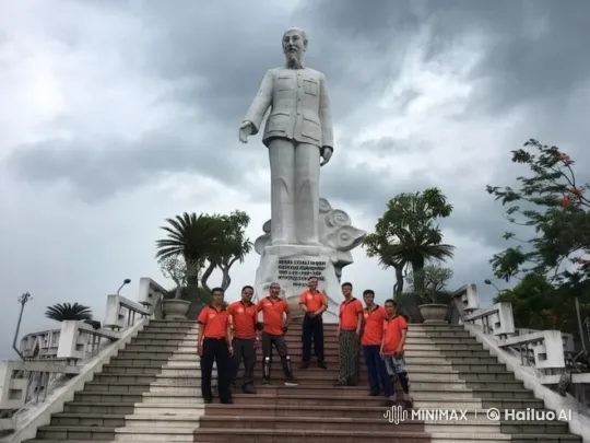 Martial Arts Display in Front of Monumental Statue – AI Generated Video | Hailuo AI