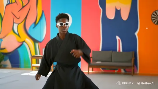 Stylish Kung Fu Fighter in Modern Dojo – AI Generated Video | Hailuo AI