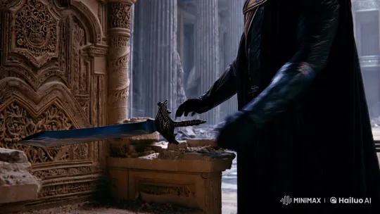 Dark Magician Conjures Sword Amidst Palace Ruins – AI Generated Video | Hailuo AI