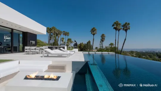 Luxurious Outdoor Oasis with Infinity Pool and Warm Ambiance – AI Generated Video | Hailuo AI