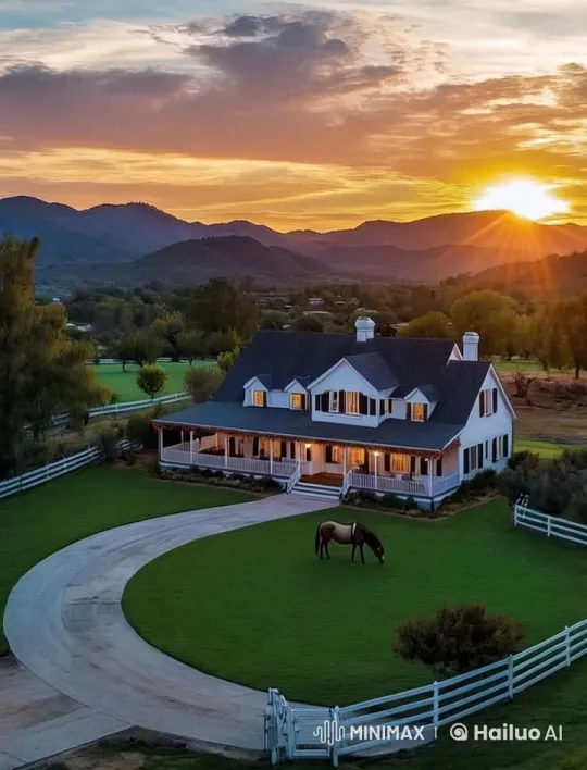 Peaceful Sunset: Moving House on Tranquil Green Field – AI Generated Video | Hailuo AI