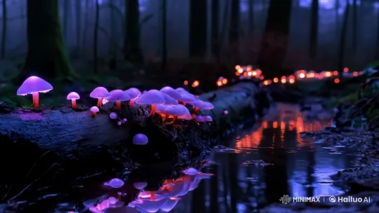 Bioluminescent Mushrooms Glowing in a Tranquil Forest – AI Generated Video | Hailuo AI