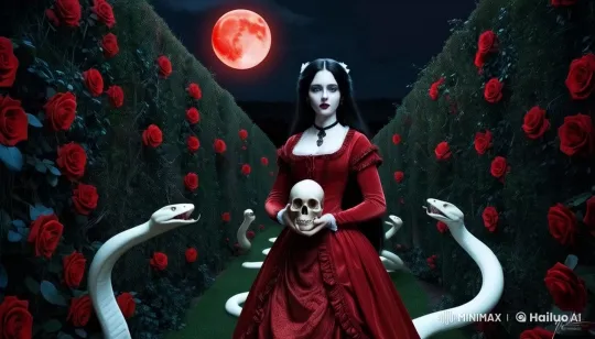 Red Moon Labyrinth: Enchanted Woman and Serpents – AI Generated Video | Hailuo AI