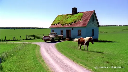 Rustic Farmhouse Amidst Verdant Field – AI Generated Video | Hailuo AI