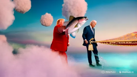 Trump Swings Fish at Biden, Who Escapes on Magic Carpet – AI Generated Video | Hailuo AI