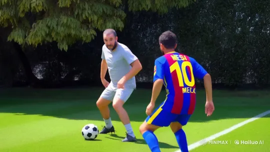 Middle-aged Man Skillfully Outplays Messi in Dramatic Football Scene – AI Generated Video | Hailuo AI