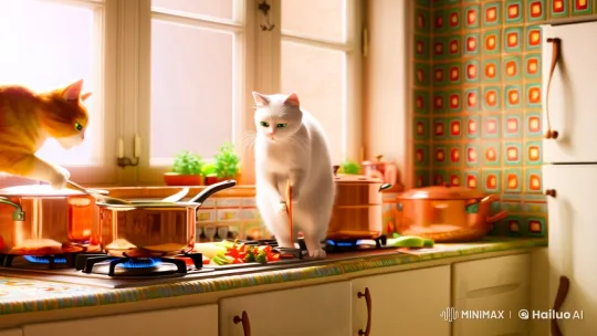 Cats Cook with Grace in Sunlit Kitchen – AI Generated Video | Hailuo AI