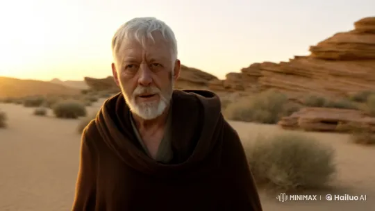 Ben Kenobi in Desert, Sensing Danger – AI Generated Video | Hailuo AI