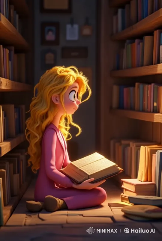 Young Girl Enjoys Peaceful Reading in Cozy Library – AI Generated Video | Hailuo AI