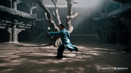 Aesthetic Kung Fu Master's Graceful Battle in Ancient Courtyard – AI Generated Video | Hailuo AI