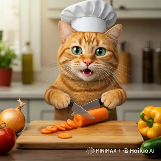 Cat Chef Showcases Acrobatic Cooking Skills in Live2D Animation – AI Generated Video | Hailuo AI