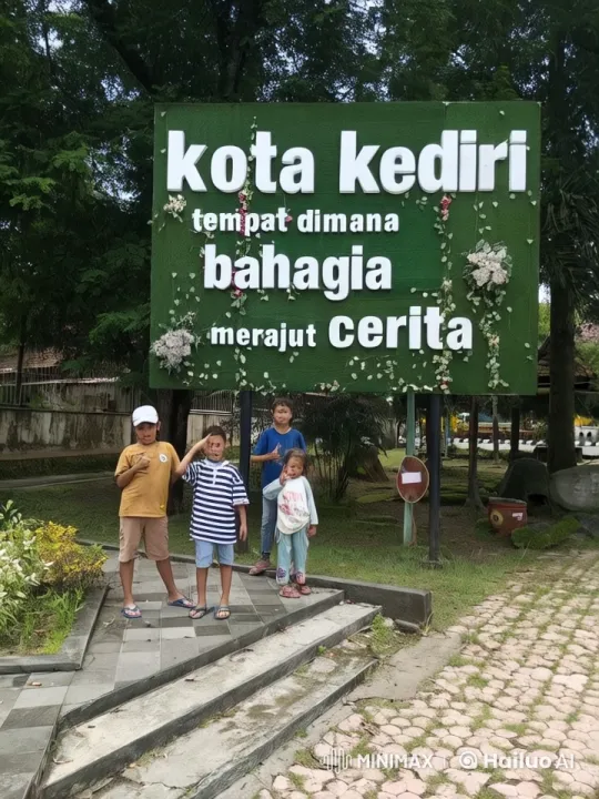 Children's Joyful Interactions in Kota Kediri's Scenic Setting – AI Generated Video | Hailuo AI
