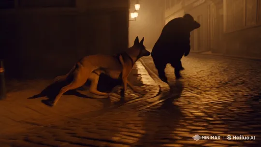 Sleek Dog Pursues Thief Through Nocturnal Alley Chase – AI Generated Video | Hailuo AI