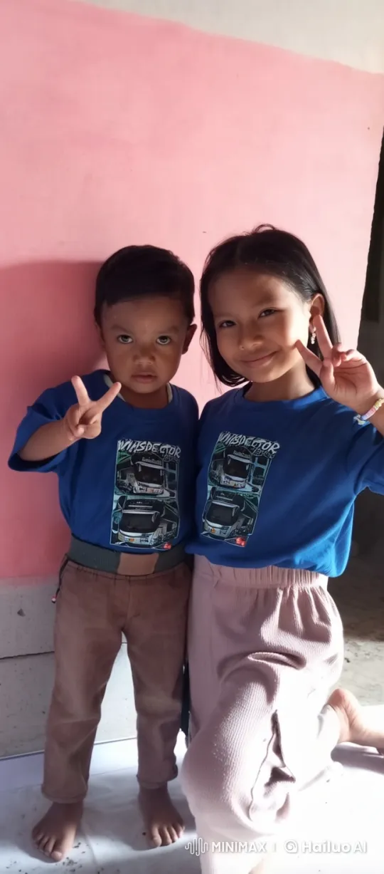 Two Young Children Making Peace Signs in Live2D Animation – AI Generated Video | Hailuo AI