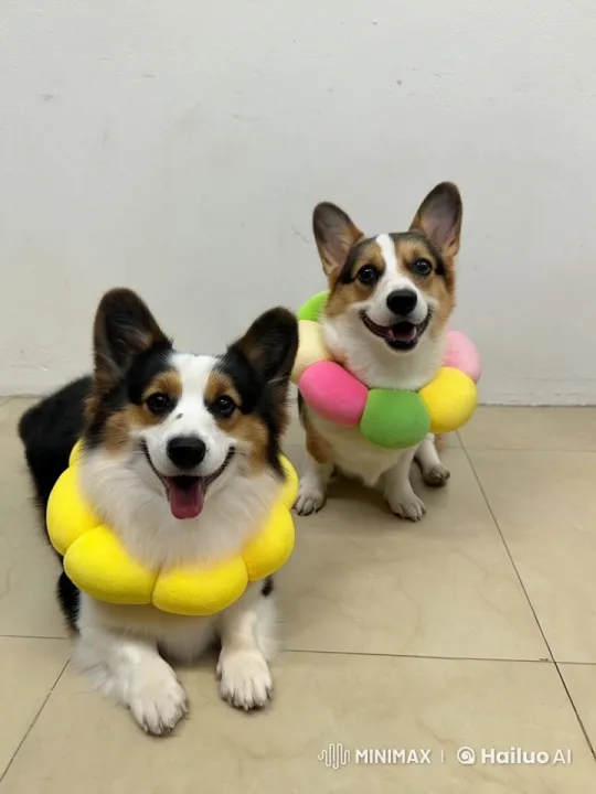 Corgis Play Fight with Flower Accessories in Animated Style – AI Generated Video | Hailuo AI