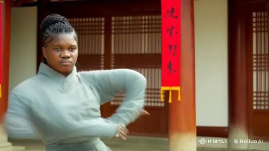 Female Kungfu Practitioner Showcases Skill in Chinese Courtyard – AI Generated Video | Hailuo AI