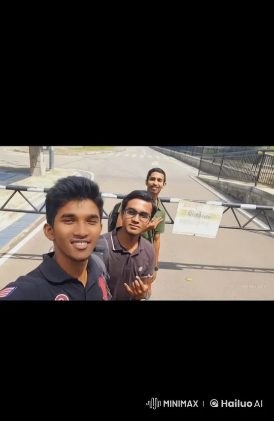 Three friends perform dynamic moves at a roadblock. – AI Generated Video | Hailuo AI