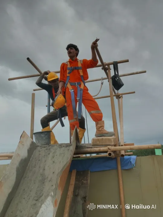 Construction Workers Perform Synchronized Kungfu on Scaffolding – AI Generated Video | Hailuo AI