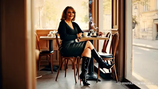 Charming Housewife in Elegant Cafe Setting – AI Generated Video | Hailuo AI