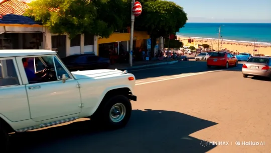 Vintage SUV Cruise in Coastal City's Lively Afternoon – AI Generated Video | Hailuo AI