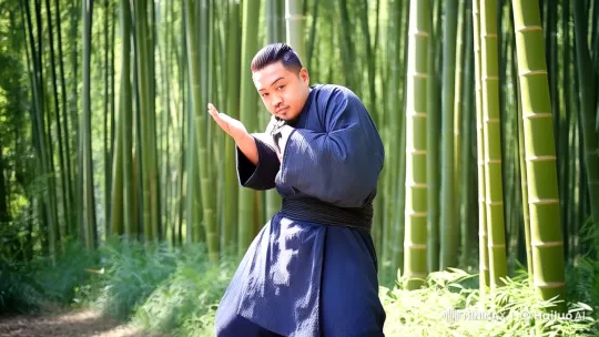 Martial Artist Performs Graceful Kung Fu in Bamboo Forest – AI Generated Video | Hailuo AI