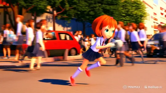 Anime Girl Rushes to School Through Bustling Streets – AI Generated Video | Hailuo AI