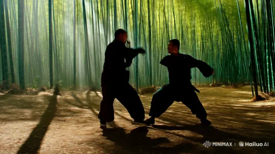 Kungfu Fight in Bamboo Forest with Graceful Choreography – AI Generated Video | Hailuo AI