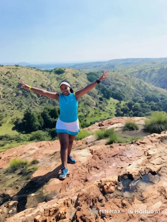 Triumphant Woman Showcases Martial Arts Skills on Hilltop – AI Generated Video | Hailuo AI