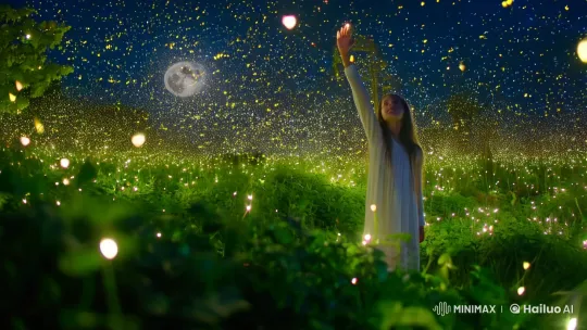 Girl in Moonlit Firefly Garden - 8K Aesthetic Delight – AI Generated Video | Hailuo AI