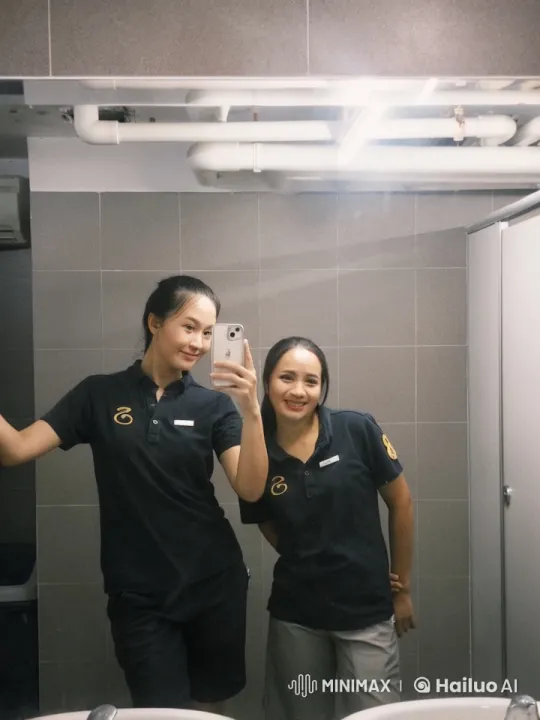 Kungfu Display in Restroom by Uniformed Women – AI Generated Video | Hailuo AI