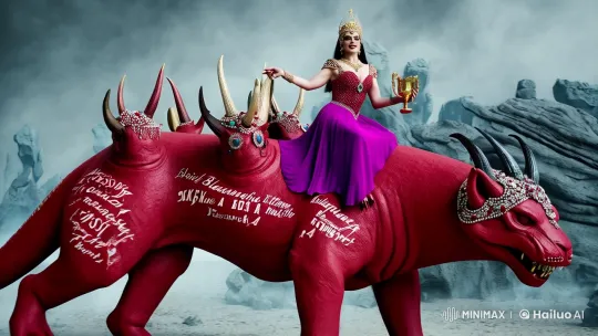 Aesthetic and Ominous Vision of a Woman and Beast in Surreal Landscape – AI Generated Video | Hailuo AI