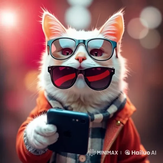 Chic Cat Chatting with Sunglasses on Smartphone – AI Generated Video | Hailuo AI