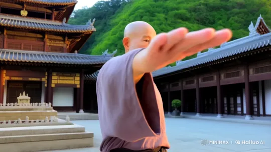 Monk Performs Tai Chi in Tranquil Temple Setting – AI Generated Video | Hailuo AI
