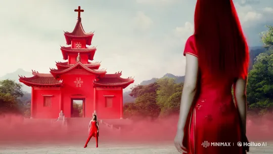 Possessed Chinese Woman in Ethereal Red Mist: A Cinematic Scene – AI Generated Video | Hailuo AI