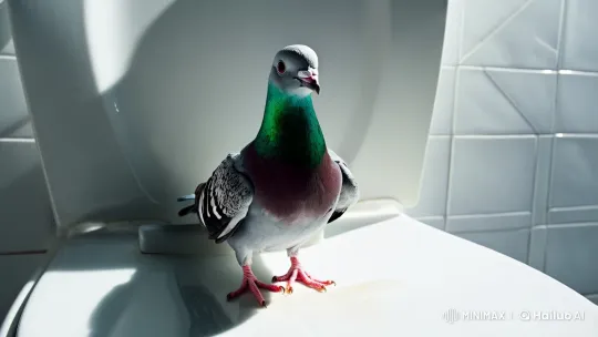 Pigeon's Chaos Meets Alien Invasion in Minimalist Bathroom – AI Generated Video | Hailuo AI