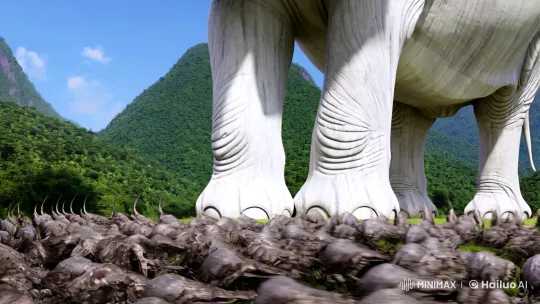 Colossal Elephant vs. Swarm of Skull Crawlers in Majestic Landscape – AI Generated Video | Hailuo AI