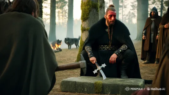 Viking Warrior Prepares for Battle in Ancient Forest – AI Generated Video | Hailuo AI