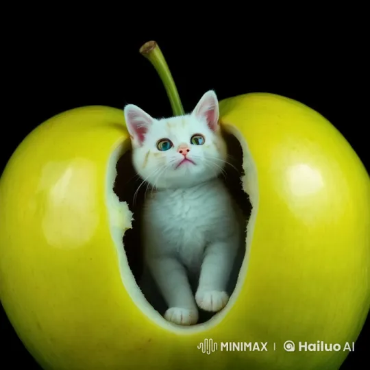 Cat Dances Playfully After Emerging from Apple – AI Generated Video | Hailuo AI