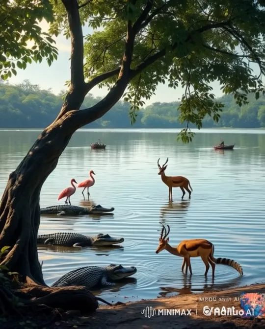 Animals Interact in Serene Lakeside Setting – AI Generated Video | Hailuo AI