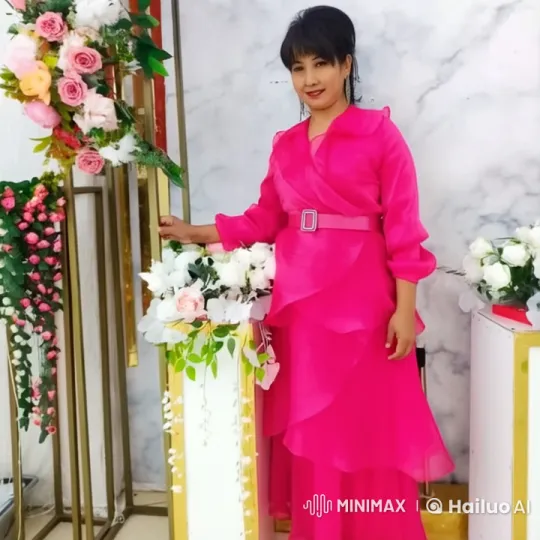 Elegant Maha in Vibrant Dress with Swaying Flowers – AI Generated Video | Hailuo AI