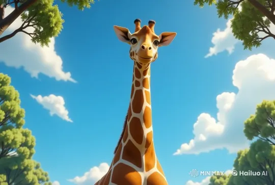 Curious Giraffe in Peaceful Blue Sky Scene – AI Generated Video | Hailuo AI