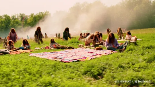 1969 Festival: Hippies and Hillbilly Dance in Pastoral Harmony – AI Generated Video | Hailuo AI