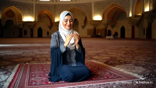 Muslim Woman's Devotion in Serene Mosque Setting – AI Generated Video | Hailuo AI