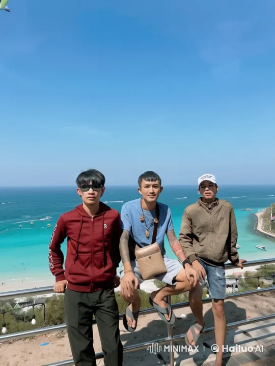 Three Men Perform Kung Fu in Stunning Ocean Setting – AI Generated Video | Hailuo AI