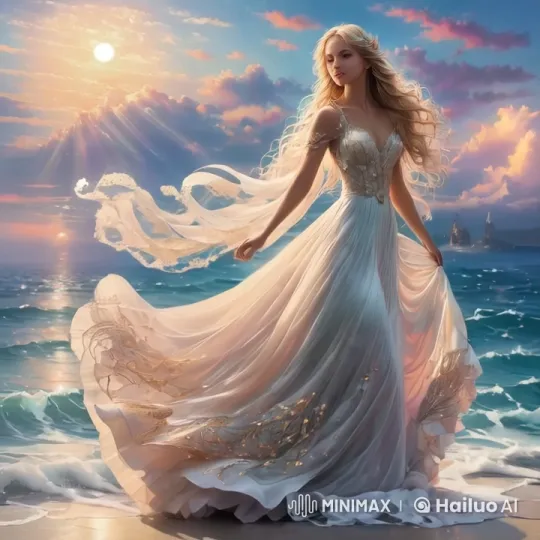 Girl in White Gown Faces Fiery Sunset Eruption – AI Generated Video | Hailuo AI